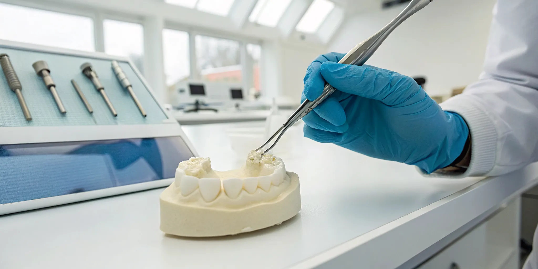 Digital dental lab technician designing high-quality zirconia crowns with CAD/CAM.