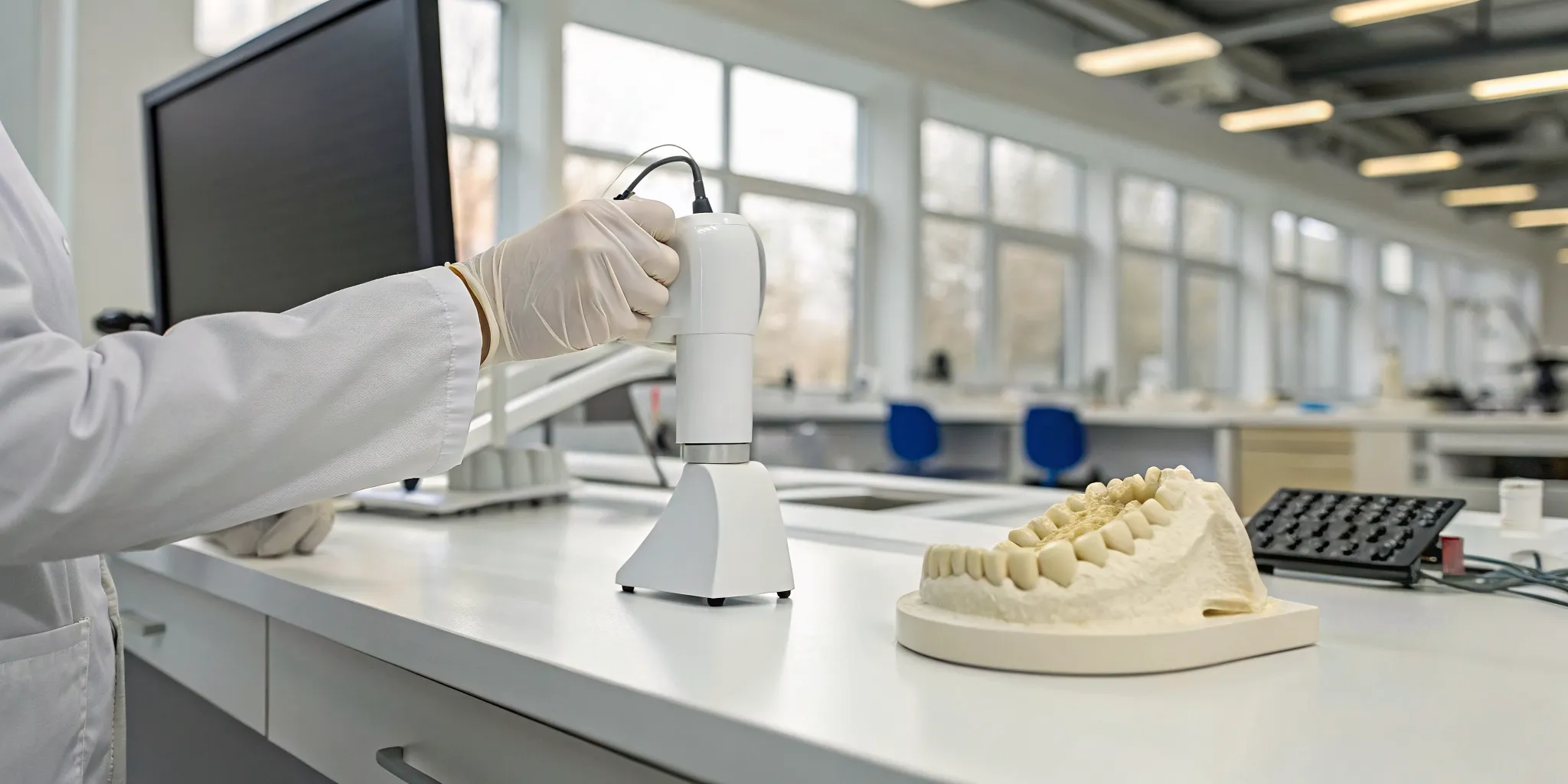 Dental lab technician processing an iTero scan for a dental restoration.